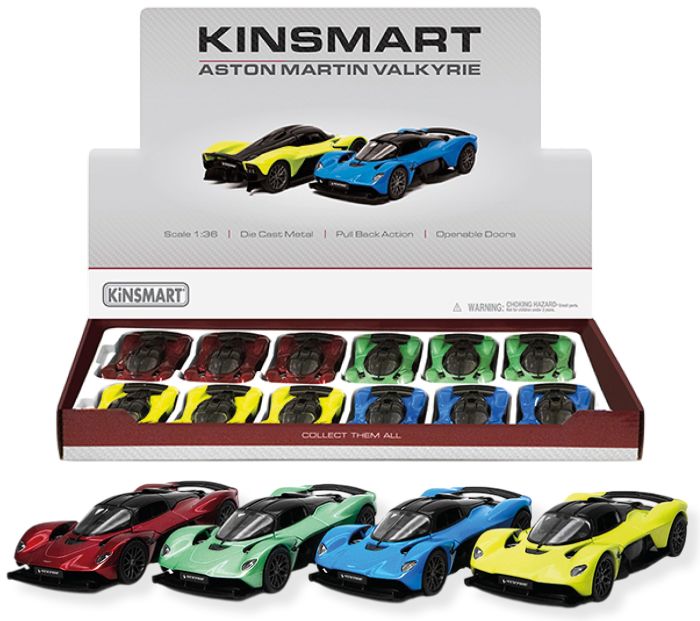 KINSMART – Aston Martin Valkrie – Modellino cm12 c/porte apribili – c/pull-back and go In espo da 12pz (xcm) 4ass…x12…x48